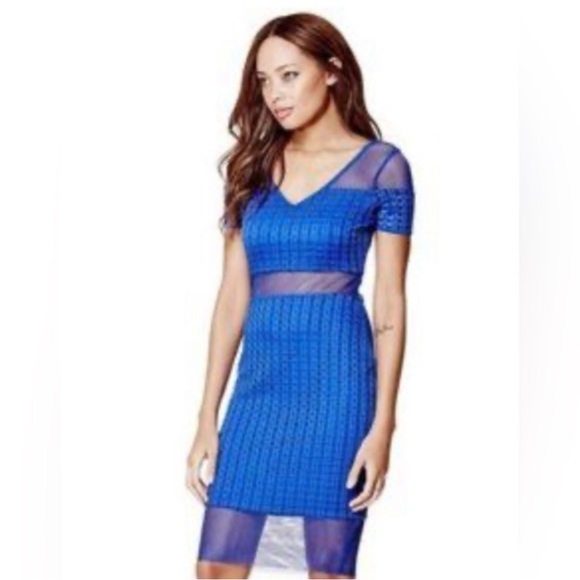 Guess Blue Sheer Midi Dress - Picture 1 of 8